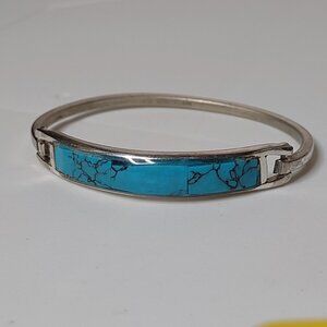 6.5 Inch Silver Tone And Blue Vintage Mexico Bracelet